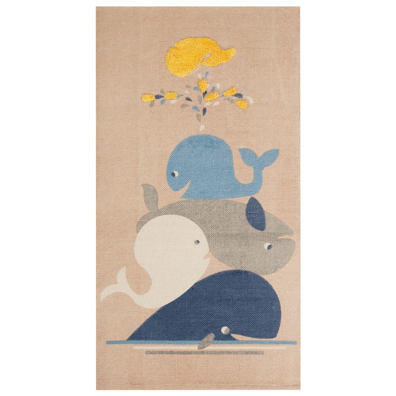 Dywan dziecięcy bawełniany motyw wielorybów 80 x 150 cm beżowy SEAI