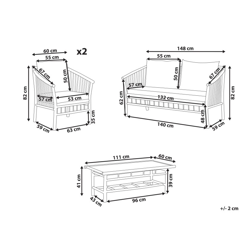Zestaw ogrodowy ze stolikiem dla 4 osób MAGGIORE Drewno bambusowe Jasnobrązowy