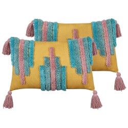 2 bawełniane poduszki dekoracyjne tuftowane z frędzlami 30 x 50 cm wielokolorowe DIJKOT