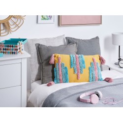 2 bawełniane poduszki dekoracyjne tuftowane z frędzlami 30 x 50 cm wielokolorowe DIJKOT