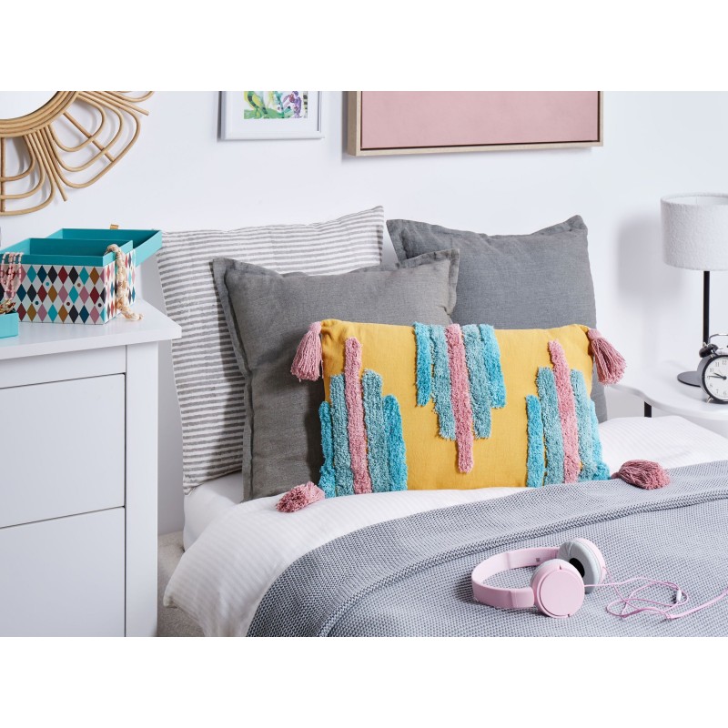 2 bawełniane poduszki dekoracyjne tuftowane z frędzlami 30 x 50 cm wielokolorowe DIJKOT