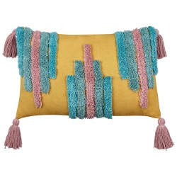 2 bawełniane poduszki dekoracyjne tuftowane z frędzlami 30 x 50 cm wielokolorowe DIJKOT