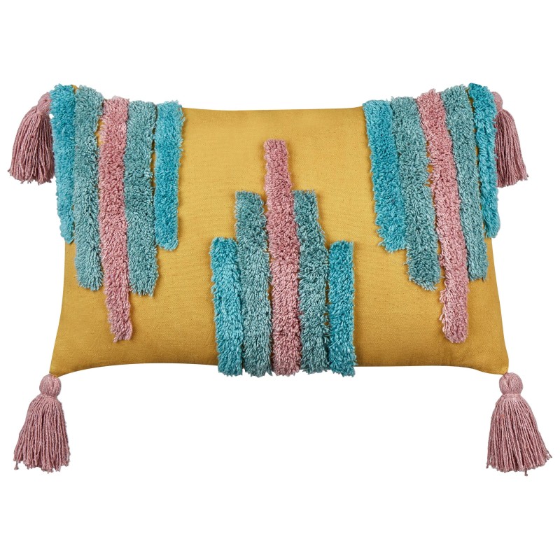 2 bawełniane poduszki dekoracyjne tuftowane z frędzlami 30 x 50 cm wielokolorowe DIJKOT