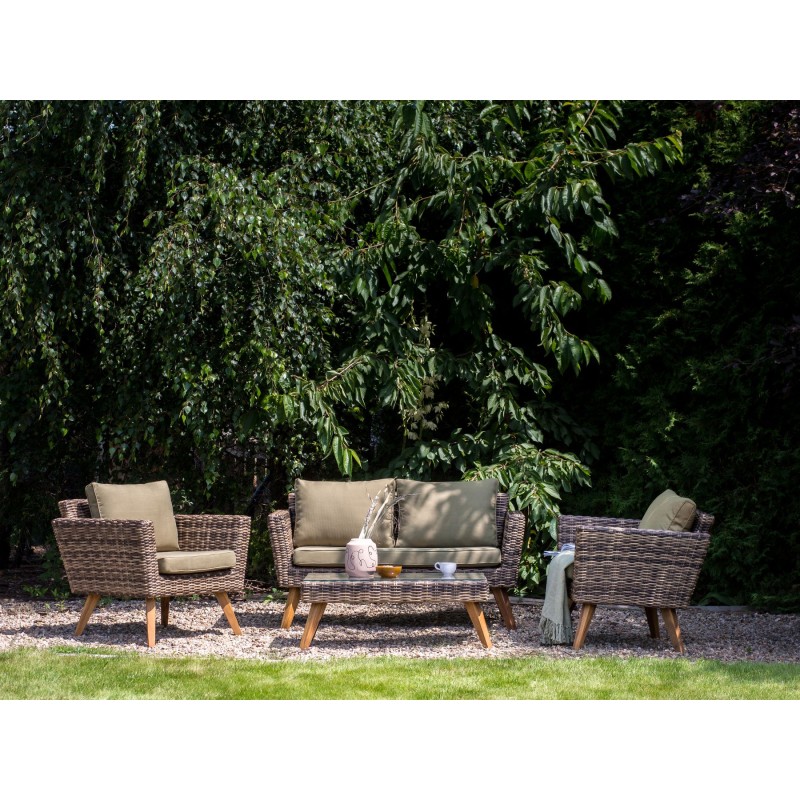 Zestaw ogrodowy ze stolikiem dla 4 osób VITTORIA Technorattan Oliwkowy