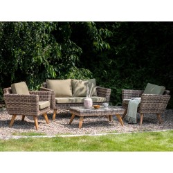 Zestaw ogrodowy ze stolikiem dla 4 osób VITTORIA Technorattan Oliwkowy