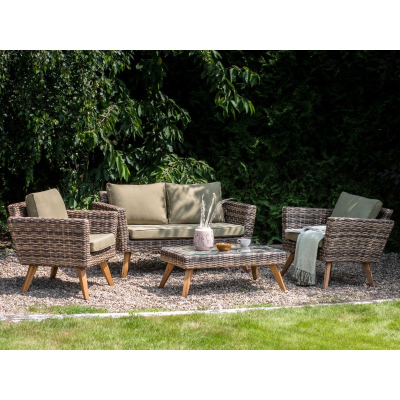 Zestaw ogrodowy ze stolikiem dla 4 osób VITTORIA Technorattan Oliwkowy