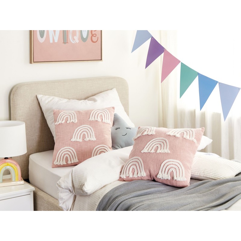 2 bawełniane poduszki dekoracyjne motyw tęczy 45 x 45 cm różowe LEEA