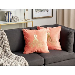 Zestaw 2 poduszek dekoracyjnych LAMINARIA Welur 45 x 45 cm Koralowy Wzór zwierzęcy