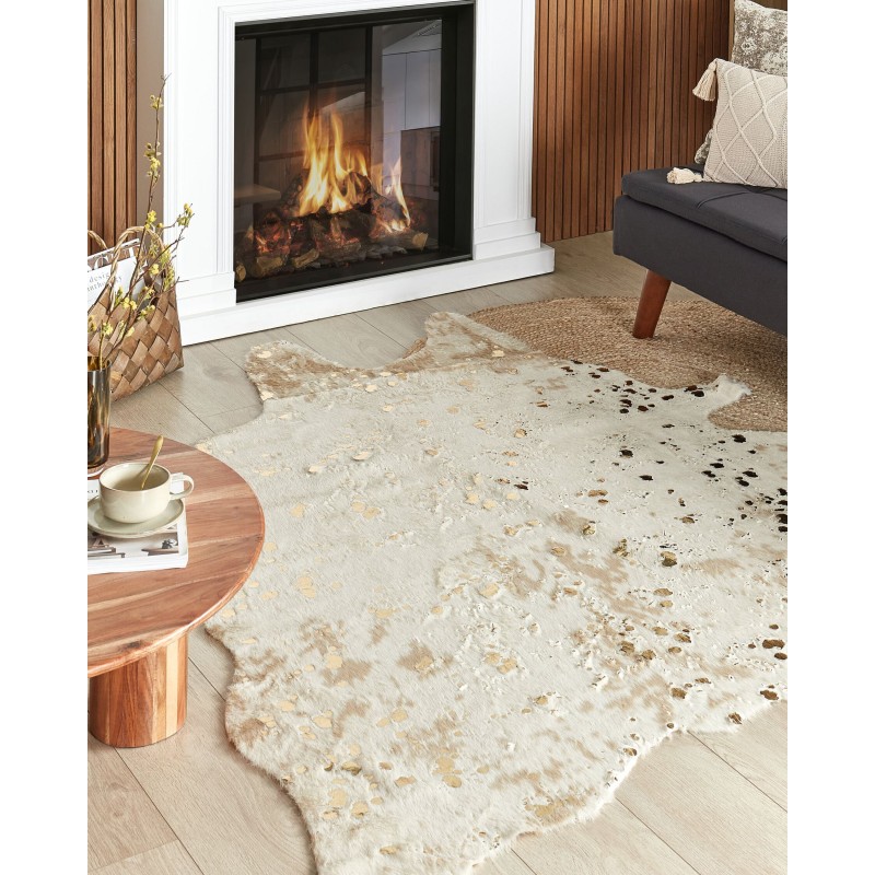 Dywan ekoskóra w łaty 150 x 200 cm beżowy ze złotym BOGONG