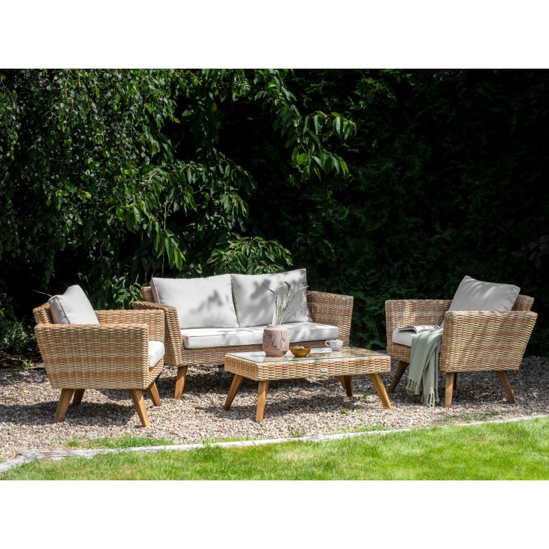 Zestaw ogrodowy ze stolikiem dla 4 osób VITTORIA Technorattan Złamana biel