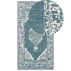 Dywan wełniany 80 x 150 cm biało-niebieski GEVAS