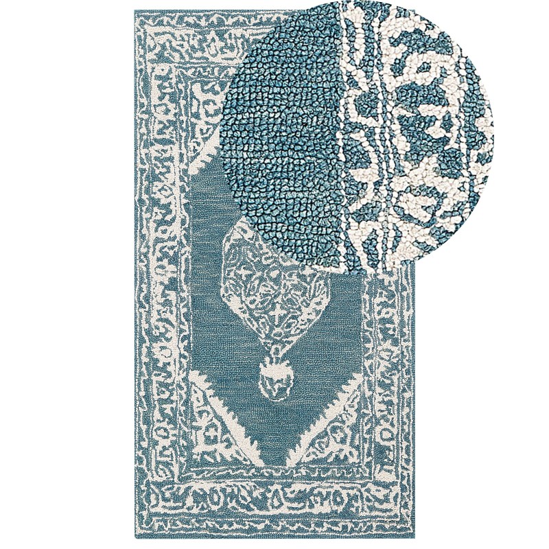 Dywan wełniany 80 x 150 cm biało-niebieski GEVAS