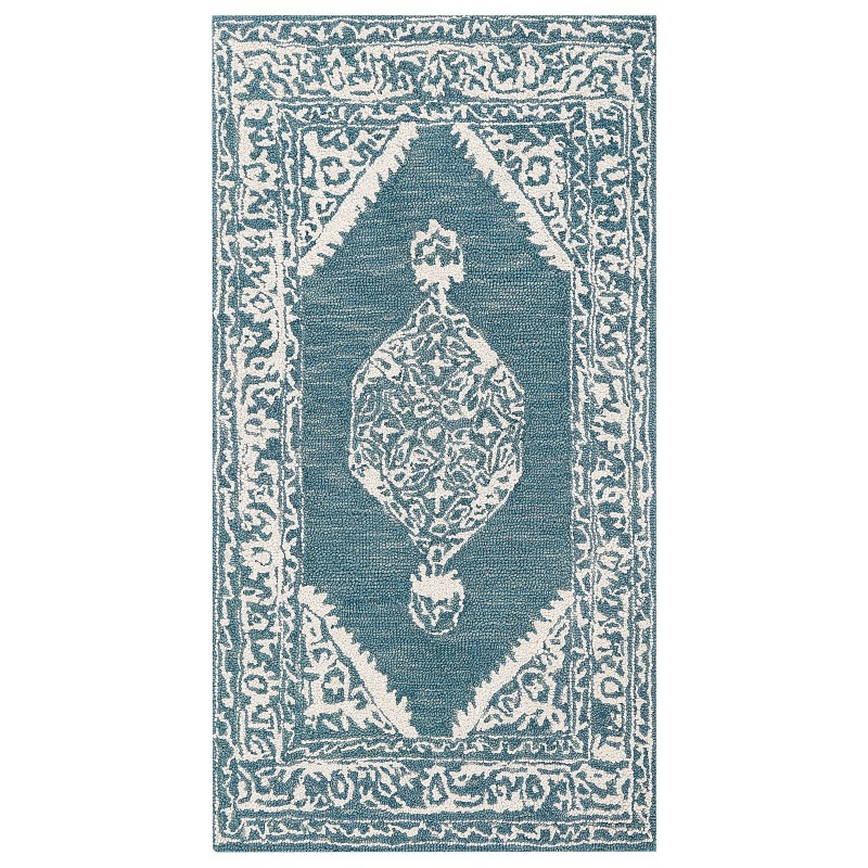 Dywan wełniany 80 x 150 cm biało-niebieski GEVAS