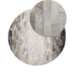 Dywan patchworkowy okrągły skórzany ⌀ 140 cm brązowo-beżowy DUTLAR