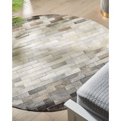 Dywan patchworkowy okrągły skórzany ⌀ 140 cm brązowo-beżowy DUTLAR