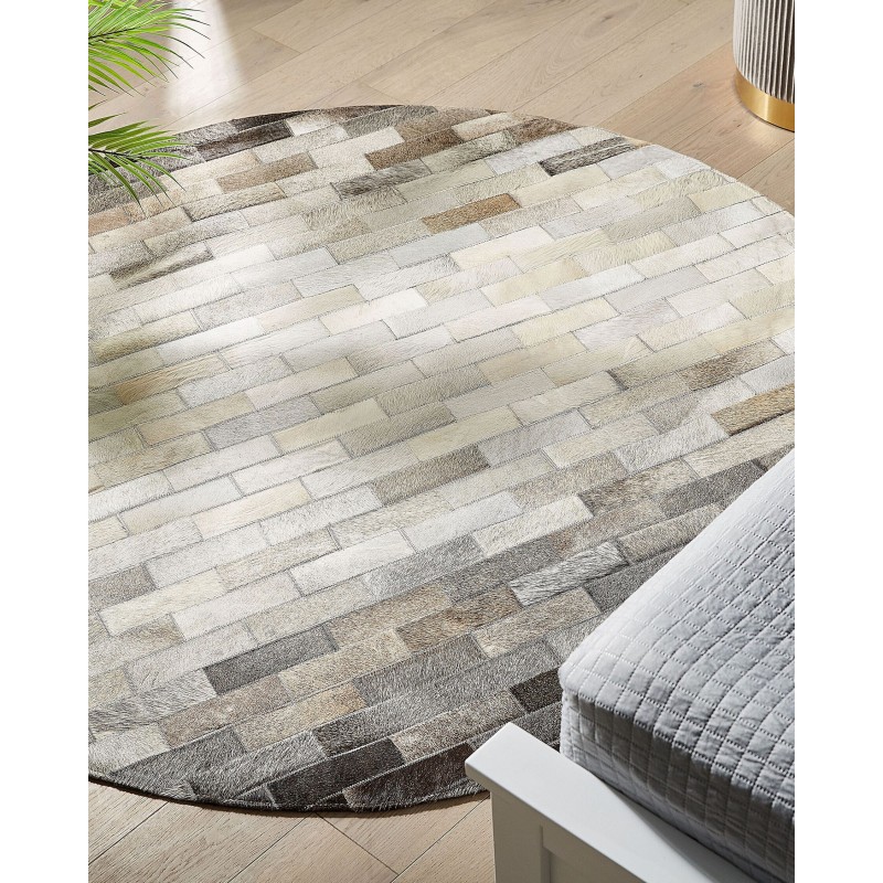 Dywan patchworkowy okrągły skórzany ⌀ 140 cm brązowo-beżowy DUTLAR