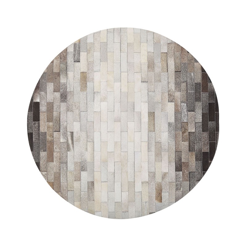 Dywan patchworkowy okrągły skórzany ⌀ 140 cm brązowo-beżowy DUTLAR