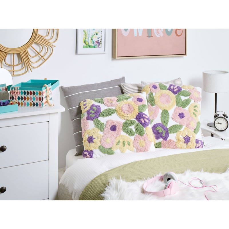 Zestaw 2 poduszek dekoracyjnych TRICORNIO Bawełna 45 x 45 cm Kolorowy Wzór kwiatowy