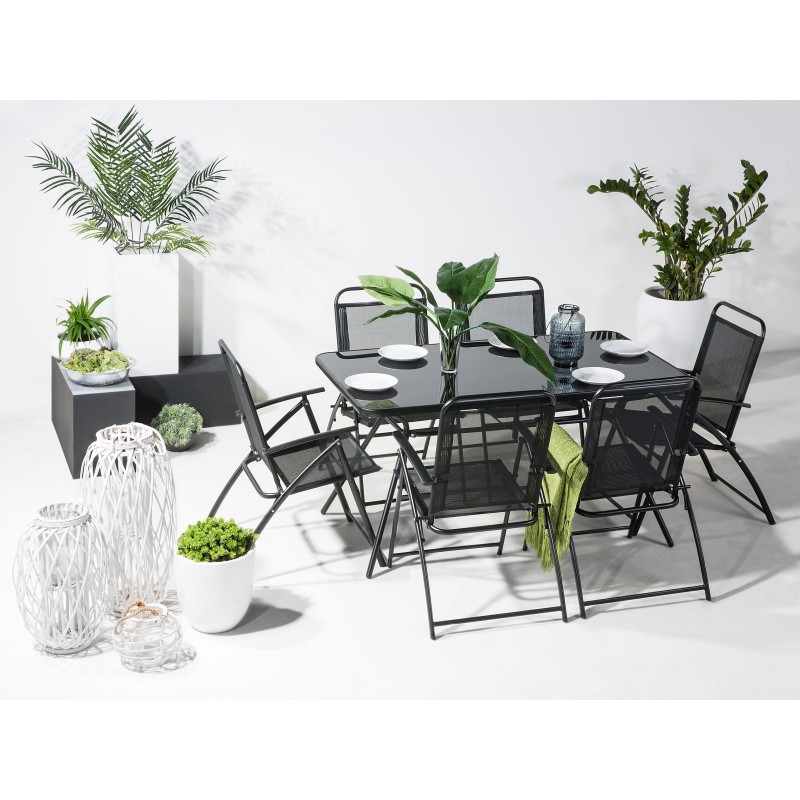 Stół ogrodowy LIVO 140 cm 80 cm Szkło Czarny
