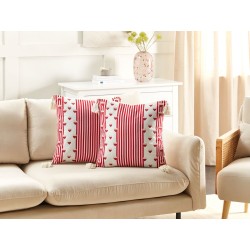 Zestaw 2 poduszek dekoracyjnych BANKSIA Bawełna 45 x 45 cm Czerwony W paski