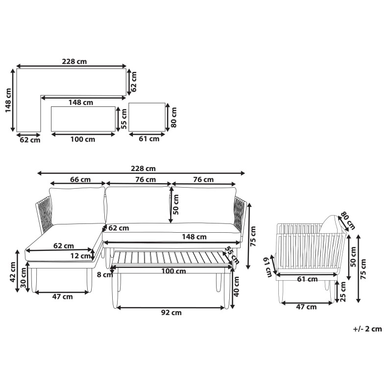 Zestaw ogrodowy ze stolikiem dla 4 osób CREMONA Prawostronny Drewno akacjowe Złamana biel
