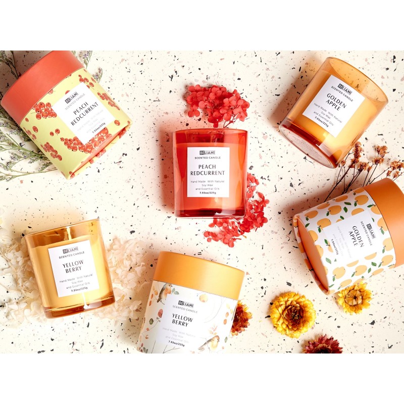 Zestaw 3 świeczek zapachowych COLORFUL BARREL Wosk sojowy Nuty owocowe