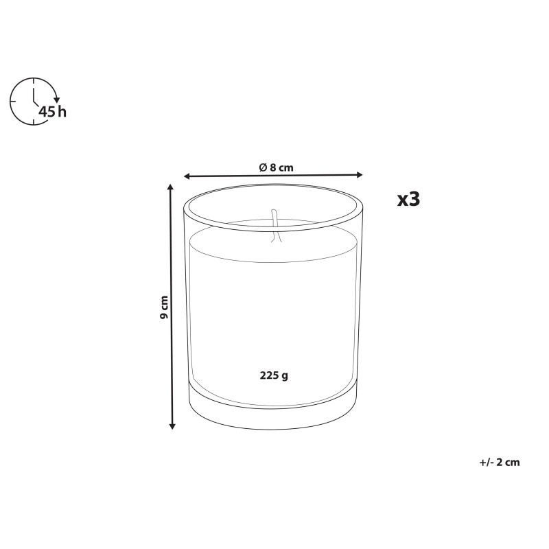 Zestaw 3 świeczek zapachowych COLORFUL BARREL Wosk sojowy Nuty owocowe