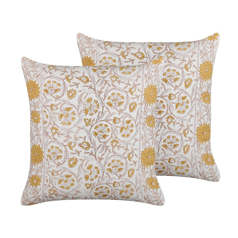 Zestaw 2 poduszek dekoracyjnych CALATHEA Bawełna 45 x 45 cm Żółty Wzór kwiatowy
