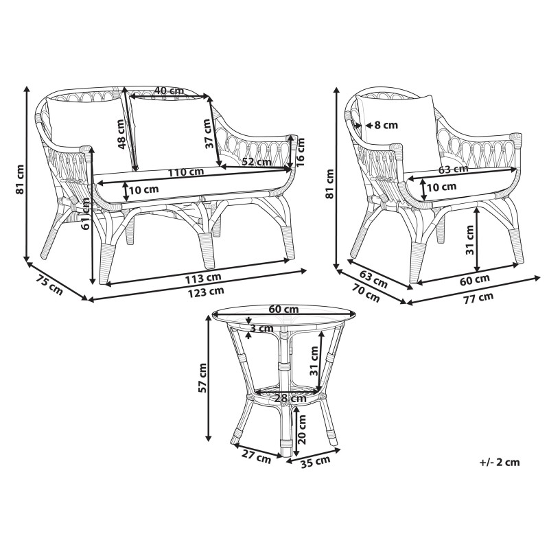 Zestaw ogrodowy ze stolikiem dla 4 osób SIBARI Rattan Naturalny