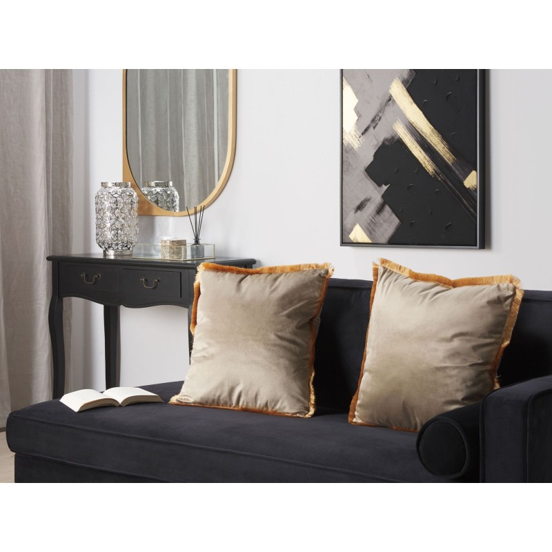 Zestaw 2 poduszek dekoracyjnych POTHOS Welur 45 x 45 cm Beżowy Jednolity