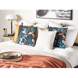 Zestaw 2 poduszek dekoracyjnych OSMUNDA Welur 45 x 45 cm Czarny Wzór kwiatowy