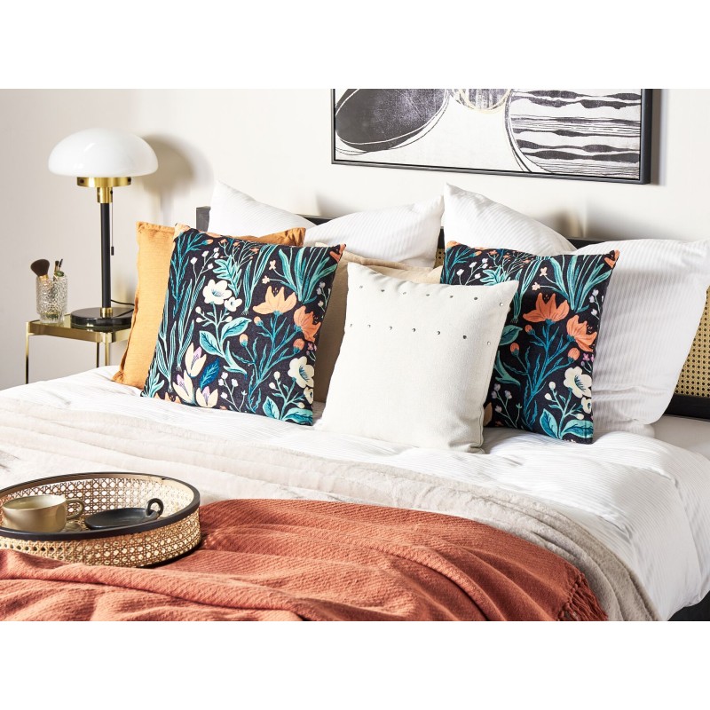 Zestaw 2 poduszek dekoracyjnych OSMUNDA Welur 45 x 45 cm Czarny Wzór kwiatowy