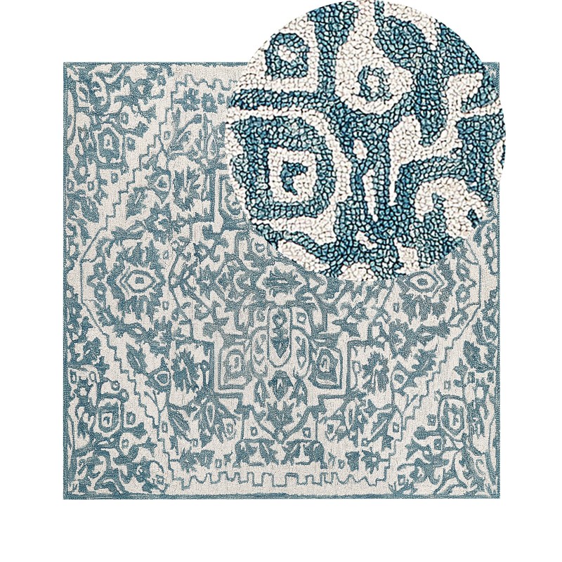 Dywan wełniany 200 x 200 cm biało-niebieski AHMETLI