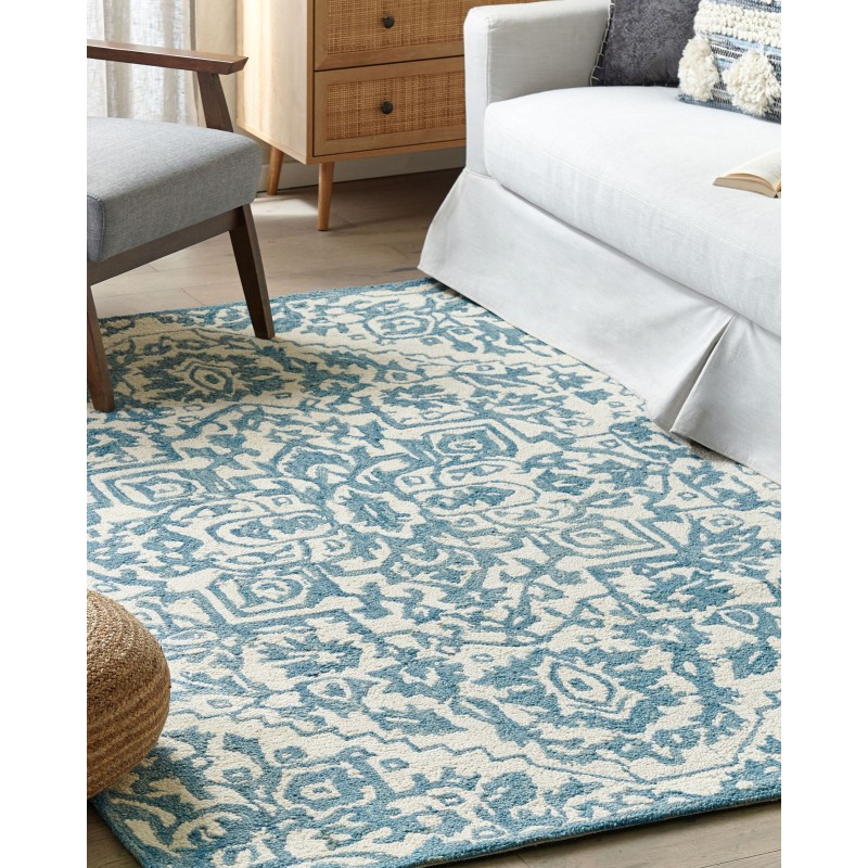 Dywan wełniany 200 x 200 cm biało-niebieski AHMETLI