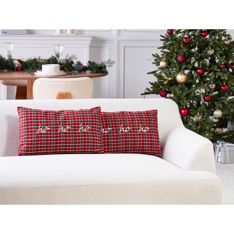 Zestaw 2 poduszek dekoracyjnych MOCHI 30 x 50 cm Czerwony Wzór świąteczny
