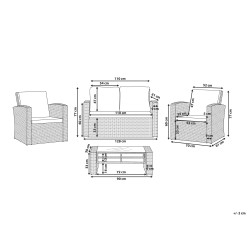 Zestaw ogrodowy ze stolikiem dla 4 osób LUCA Technorattan Jasnobrązowy