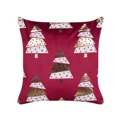 Zestaw 2 poduszek dekoracyjnych GOLDSPRUCE Welur 45 x 45 cm Czerwony Wzór świąteczny