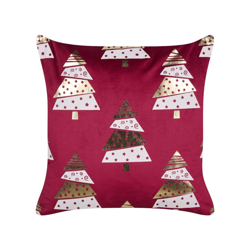 Zestaw 2 poduszek dekoracyjnych GOLDSPRUCE Welur 45 x 45 cm Czerwony Wzór świąteczny