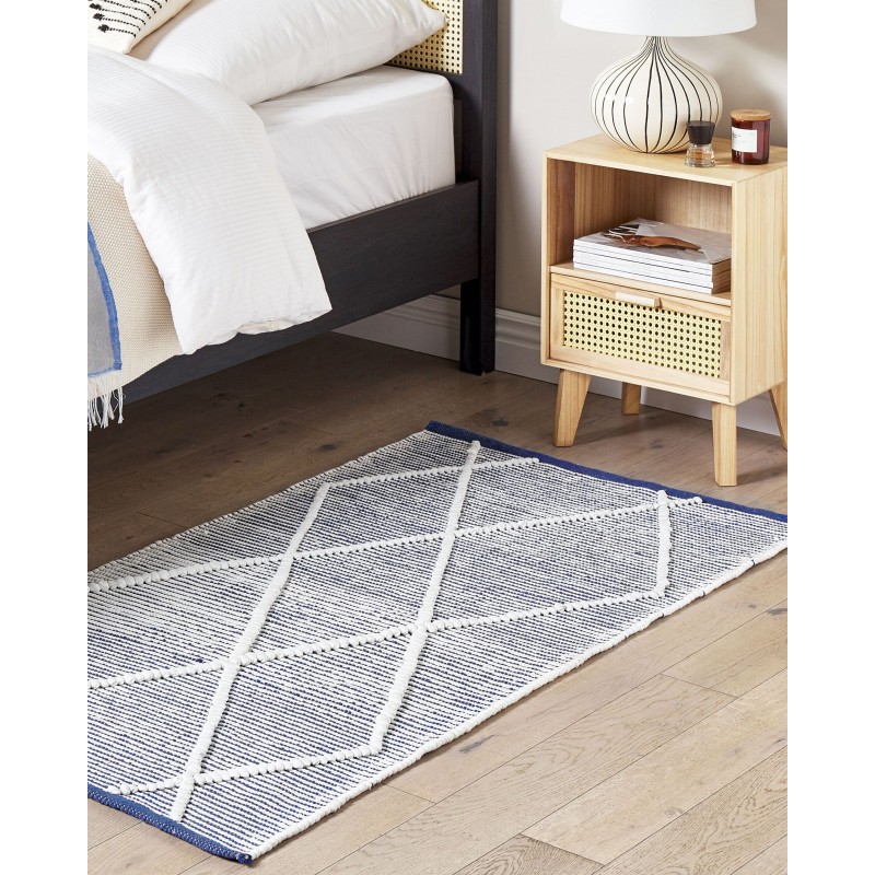 Dywan bawełniany 80 x 150 cm biały z niebieskim SYNOPA