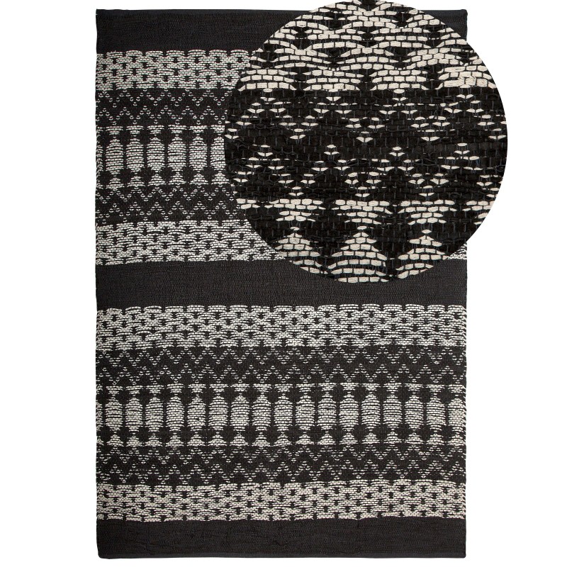 Dywan skórzany 140 x 200 cm czarny z beżowym SOKUN