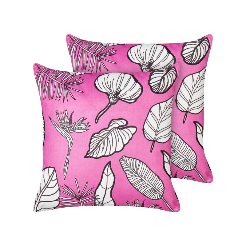 Zestaw 2 poduszek dekoracyjnych MALVA Welur 45 x 45 cm Różowy Wzór kwiatowy