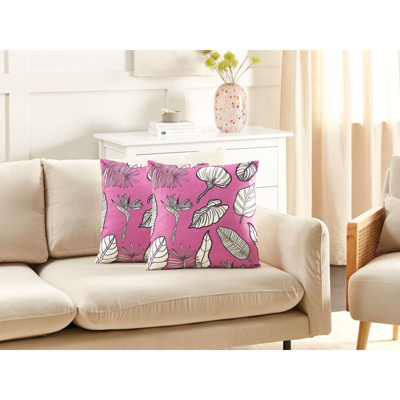 Zestaw 2 poduszek dekoracyjnych MALVA Welur 45 x 45 cm Różowy Wzór kwiatowy