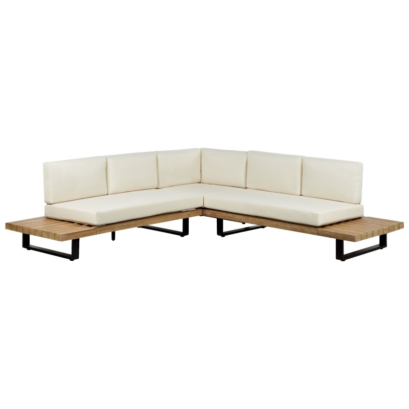 Narożnik ogrodowy ze stolikiem dla 5 osób MYKONOS Prawostronny Certyfikowane drewno akacjowe Złamana biel