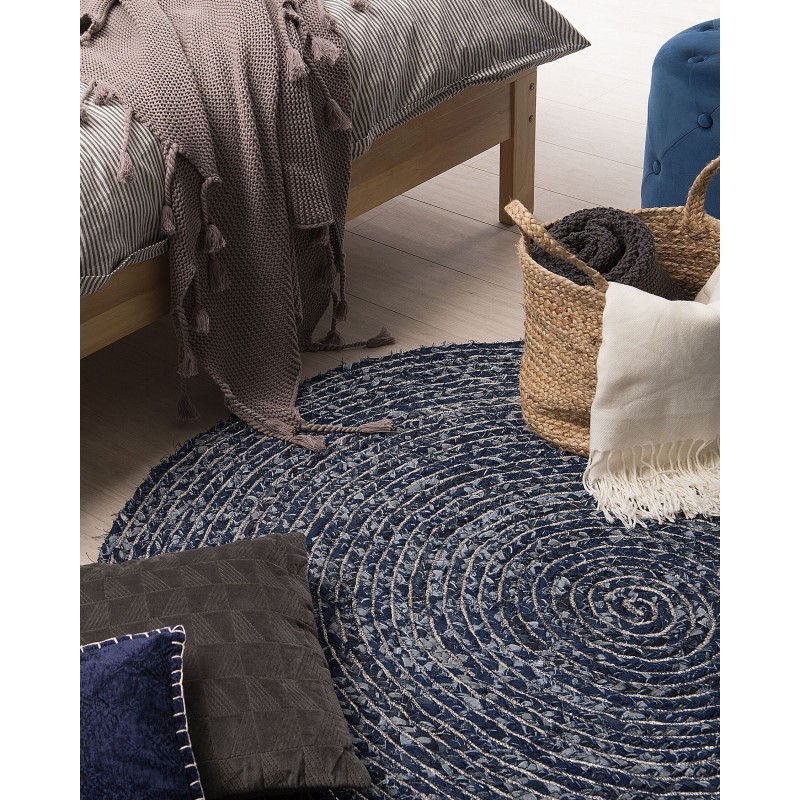 Dywan okrągły z dżinsu ⌀ 140 cm granatowy BULUCA