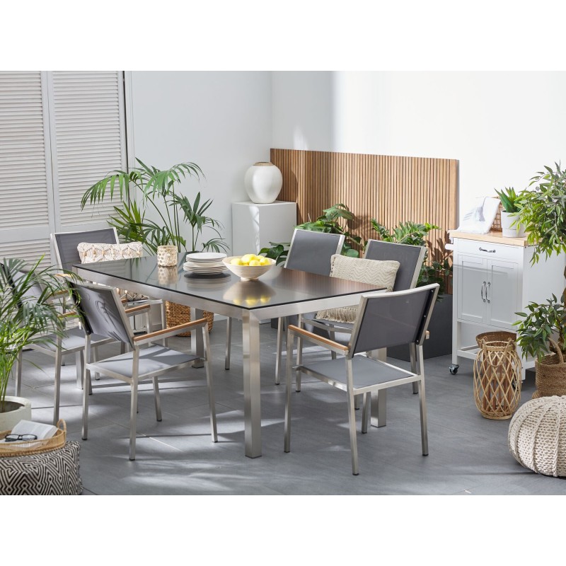 Stół ogrodowy GROSSETO 180 cm 90 cm Szkło hartowane Czarny