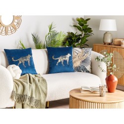 Zestaw 2 poduszek dekoracyjnych MARULA Welur 45 x 45 cm Granatowy Wzór zwierzęcy