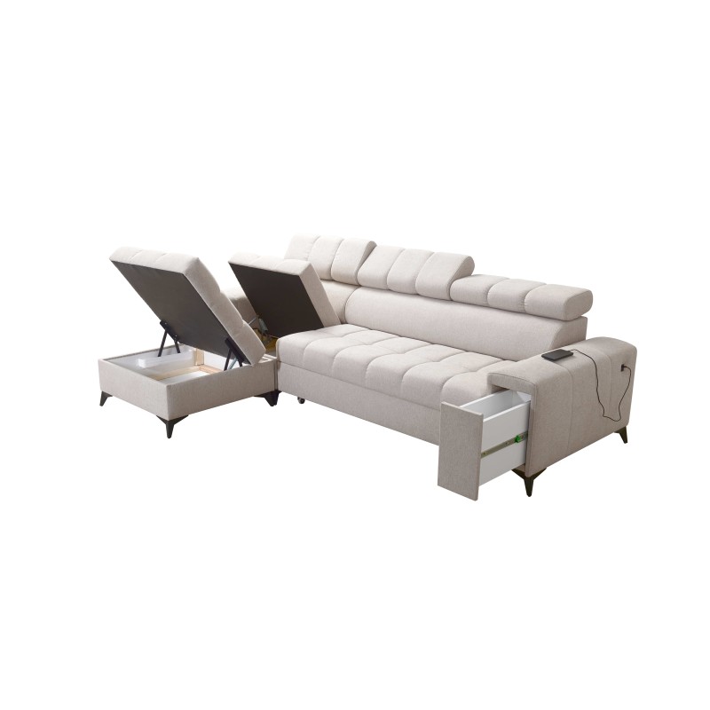 Venna I Maxi Corner Sofa with Sleeping Function and USB Port - Plush, Avra 12