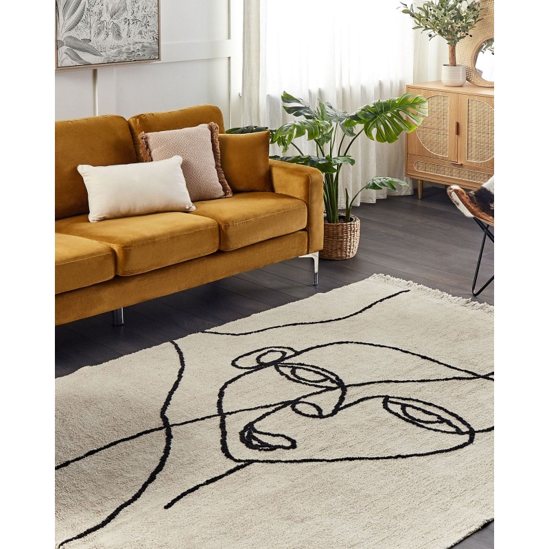 Dywan bawełniany 140 x 200 cm beżowo-czarny NURU