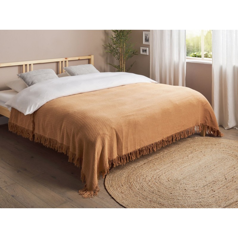 Narzuta na łóżko YERBENT Bawełna 200 x 220 cm Złoty brąz