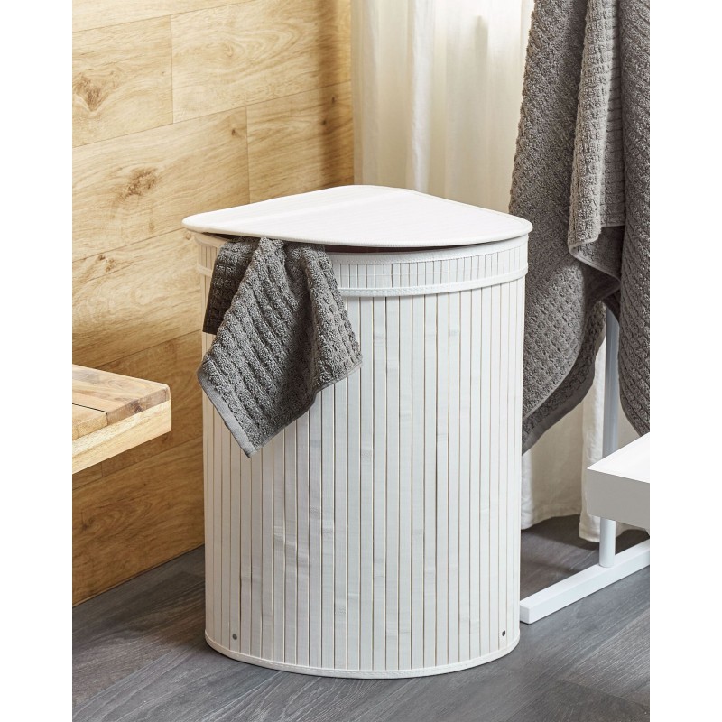 Kosz bambusowy z pokrywką biały BADULLA